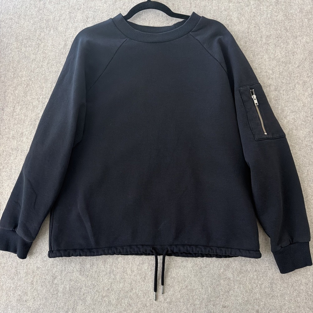 Dr Denim Jeansmakers Drawstring Sweatshirt Womens L Black Zip Pocket Sleeve